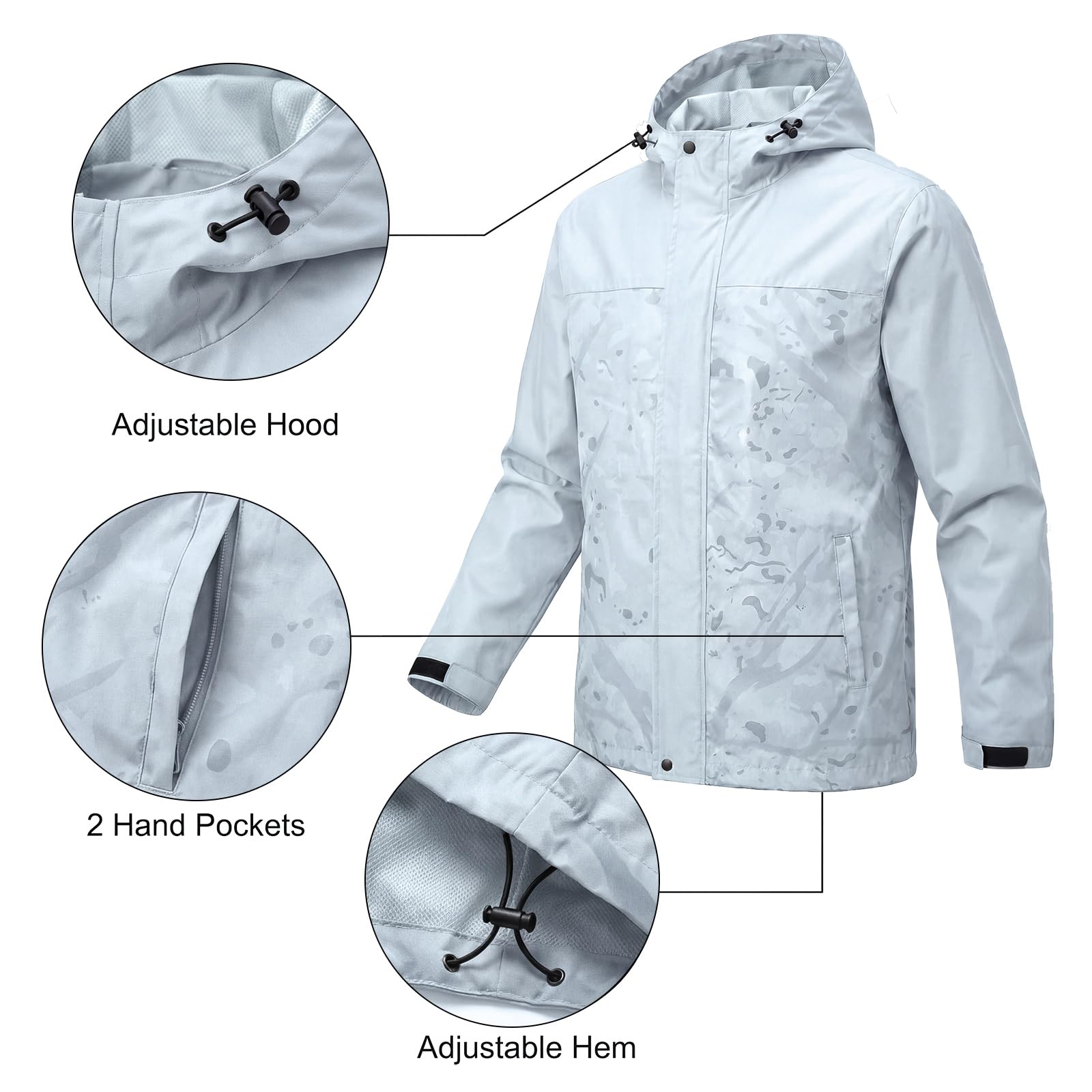 LOOGU Men’s Waterproof Packable Rain Jacket with Hood and Mesh Lining J40
