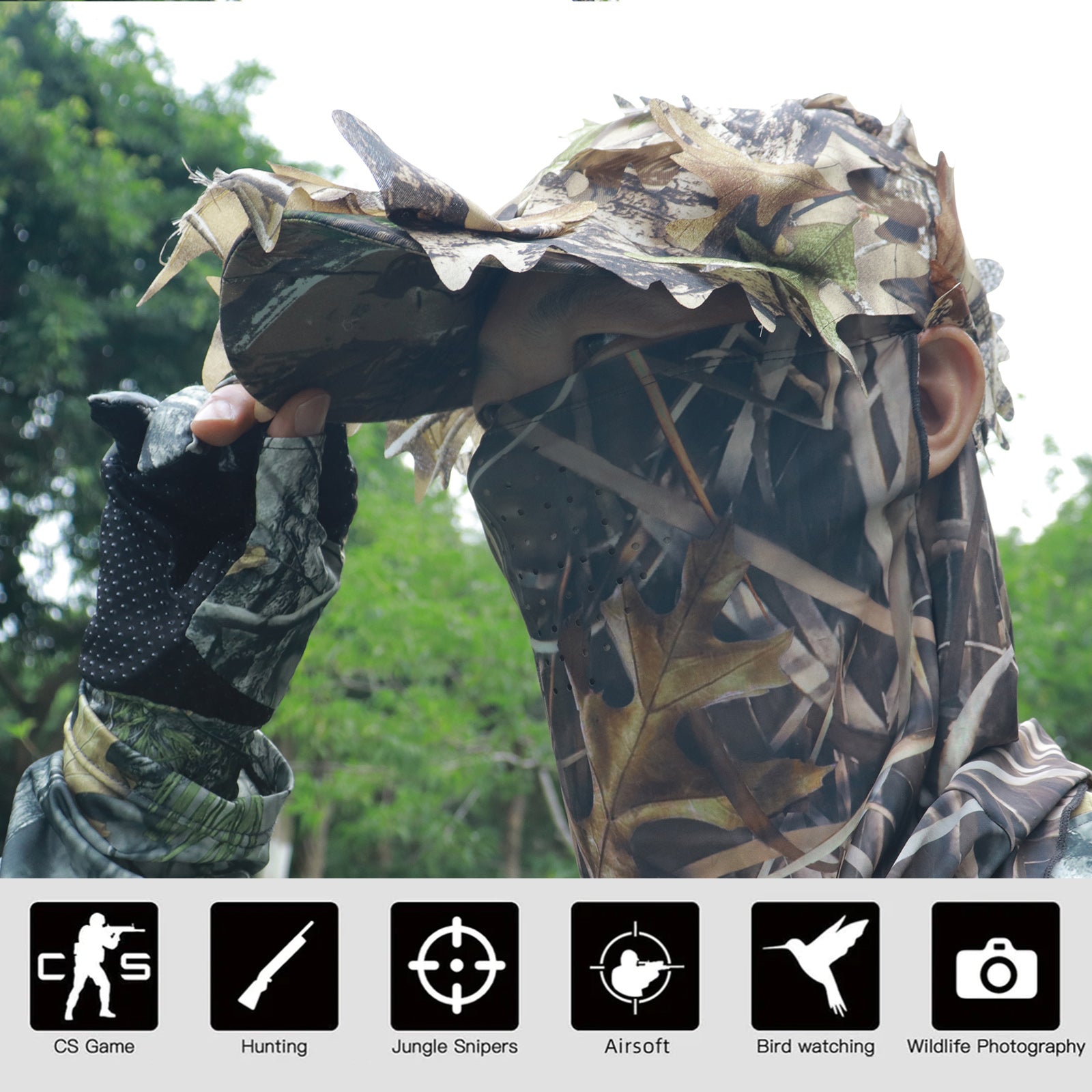 3D Leafy Ghillie Face Mask – Full Camo Headwear For Hunting & Airsoft