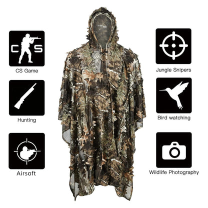 LOOGU Poncho Style Ghillie Suit 3D Leaf Super Tree Camo