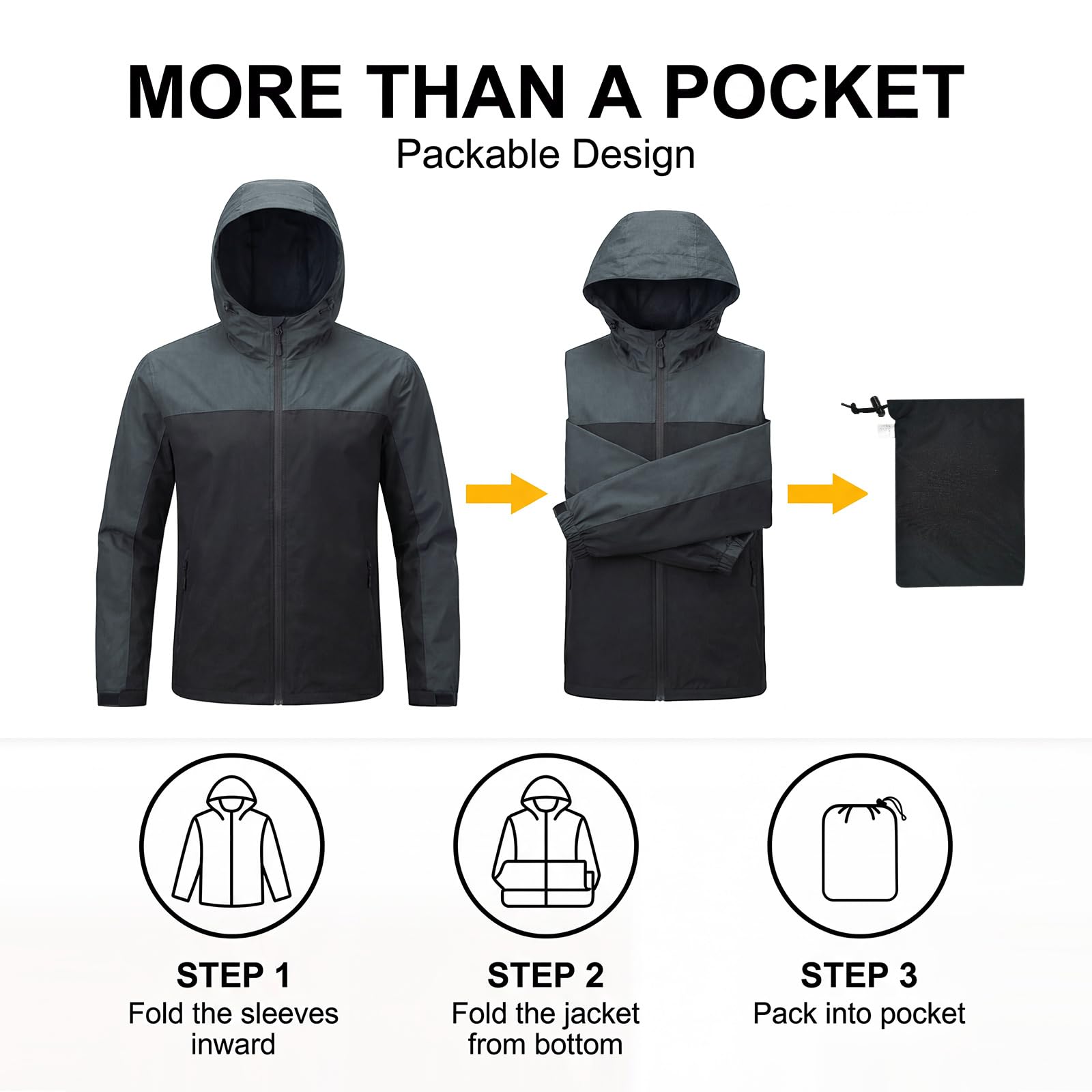 LOOGU Men’s Packable Rain Jacket Waterproof Lightweight Hooded J30