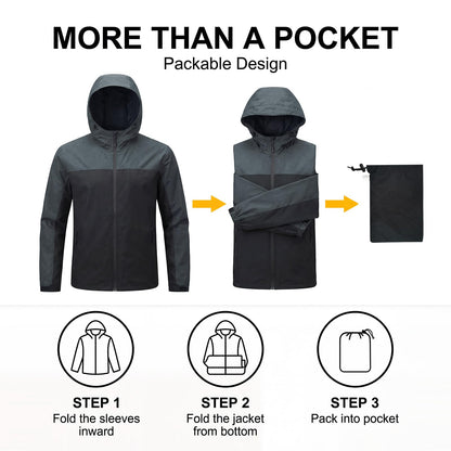 LOOGU Men’s Packable Rain Jacket Waterproof Lightweight Hooded J30