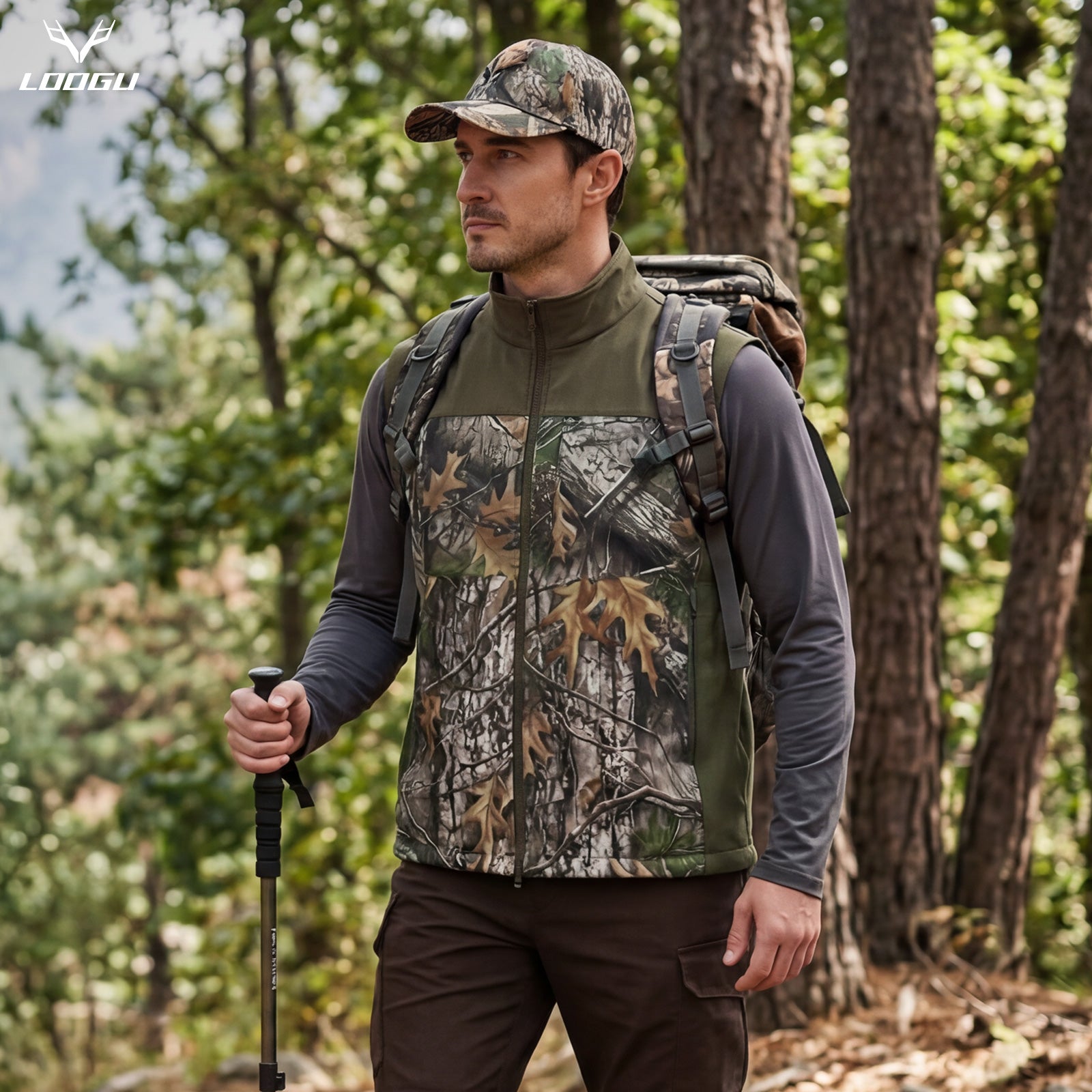 LOOGU Men’s Camo Hunting Vest Lightweight with Pockets M30