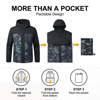 LOOGU Men’s Waterproof Packable Rain Jacket with Hood and Mesh Lining J40