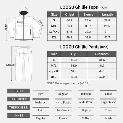 LOOGU Costume Ghillie de Chasse, Costume de Camouflage à Feuilles 3D Accessoires Militaires et de Tir Vêtements Tactiques pour Airsoft, Photographie de la Faune Halloween