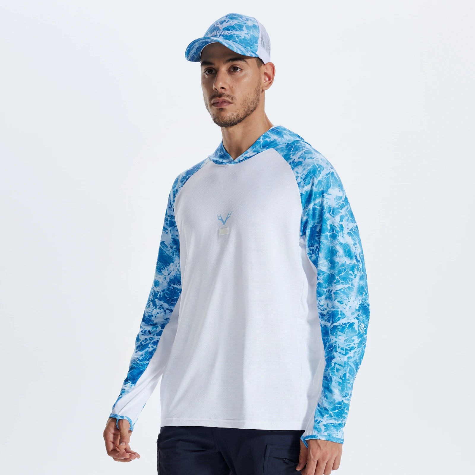 LOOGU Men’s Fishing Hoodie Wave Light Blue T71-LG
