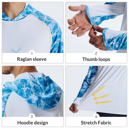 LOOGU Men’s Fishing Hoodie Wave Light Blue T71-LG