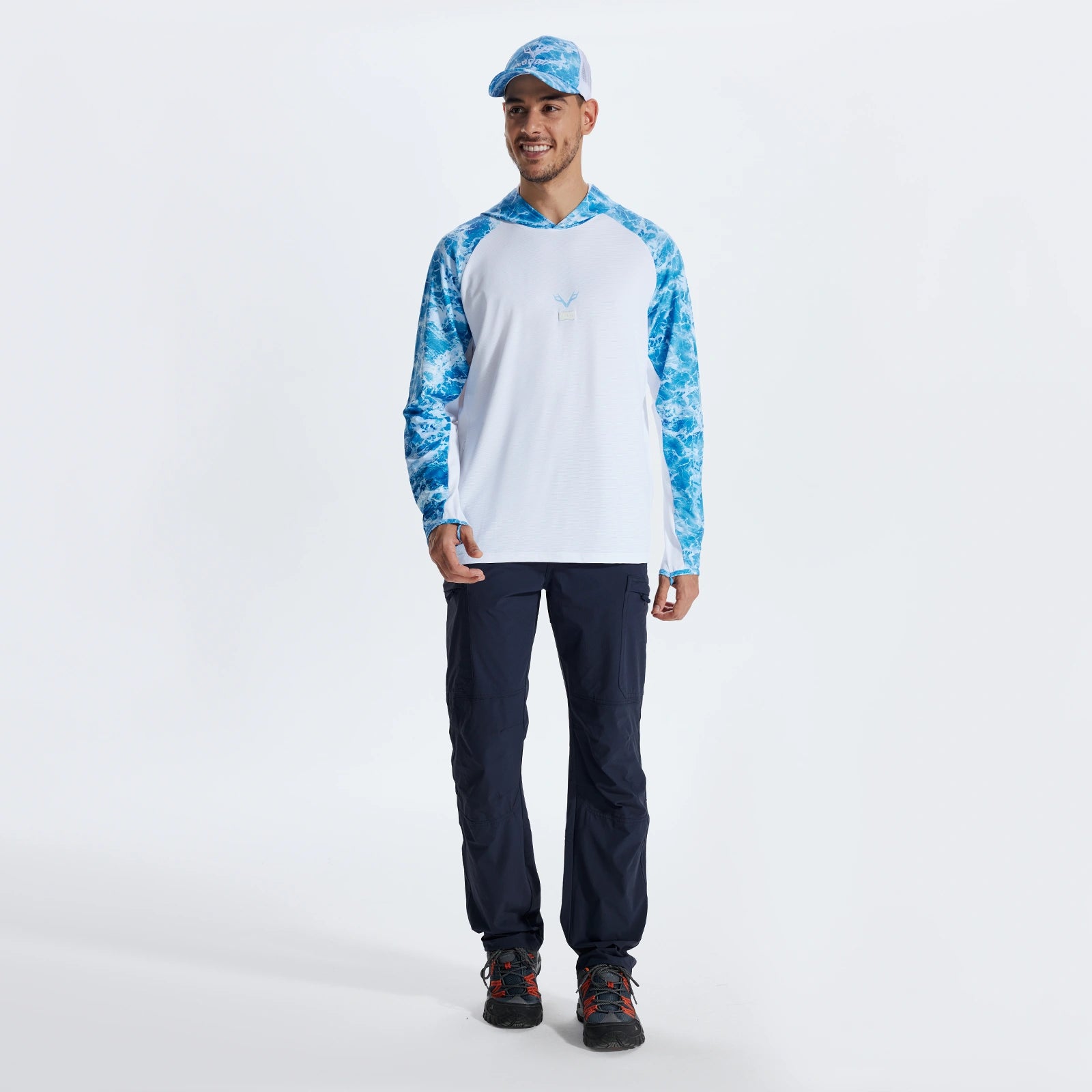 LOOGU Men’s Fishing Hoodie Wave Light Blue T71-LG