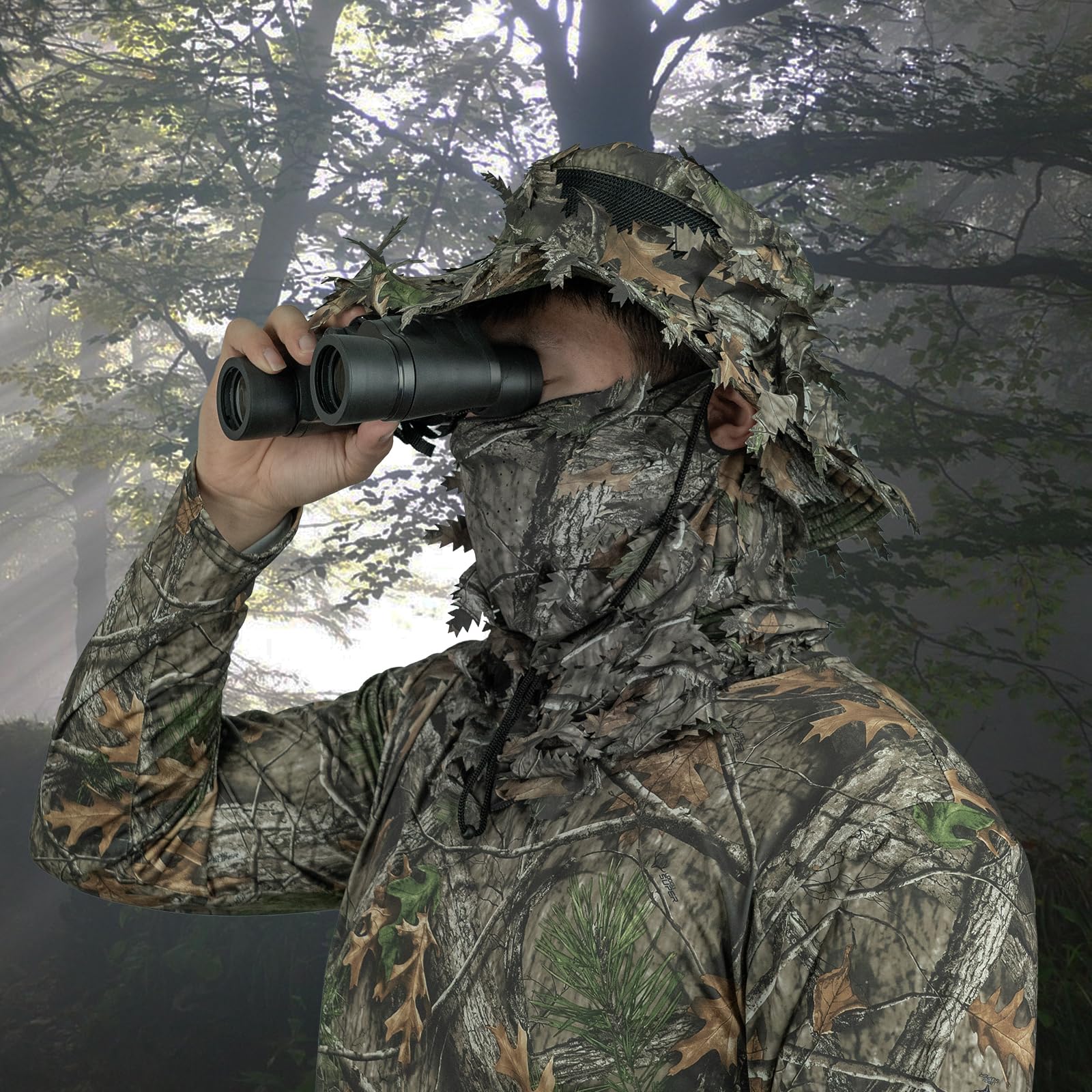 LOOGU Camouflage 2-piece set (fisherman hat+leaves face mask)
