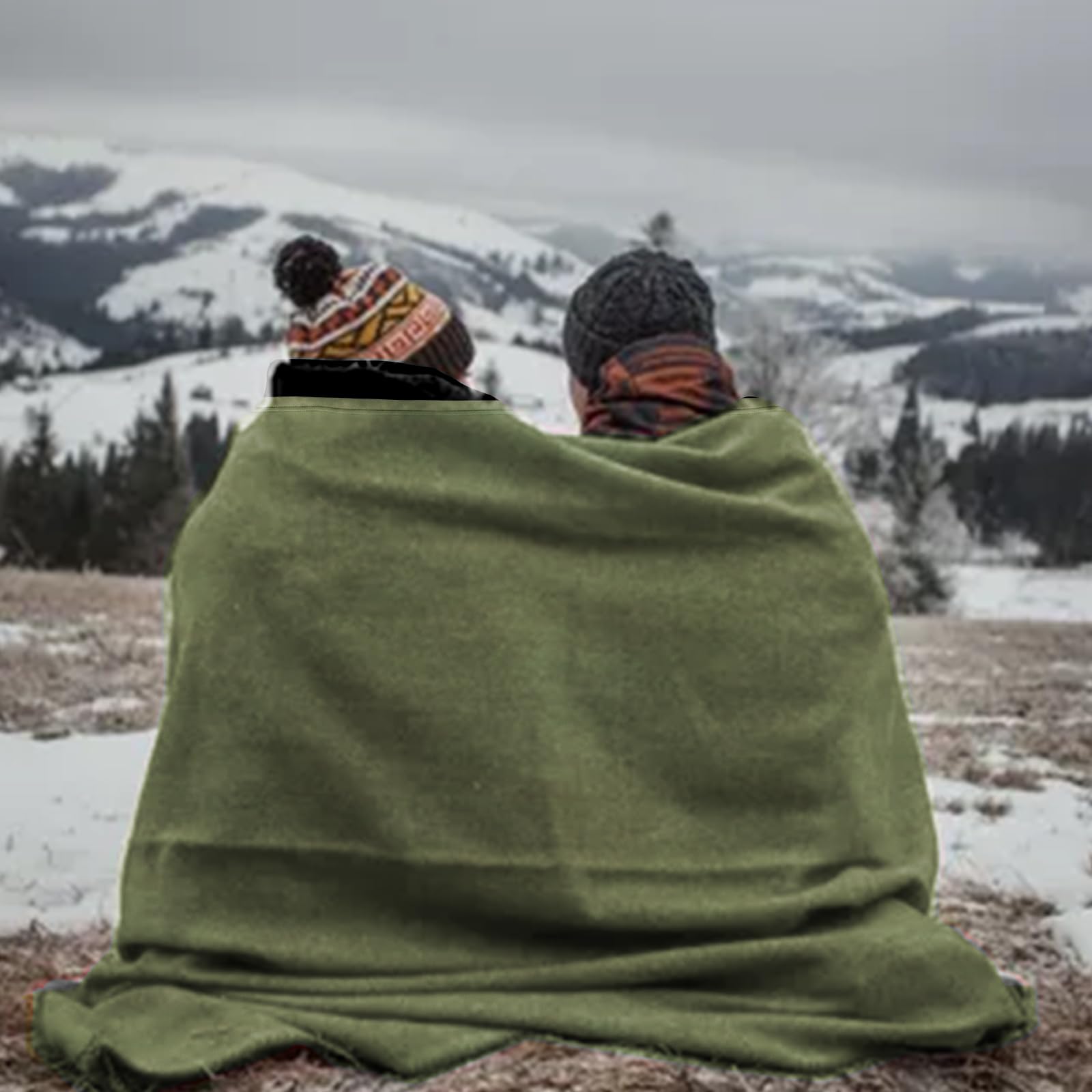 LOOGU Camping Blanket -Olive Green  Polar Fleece 1