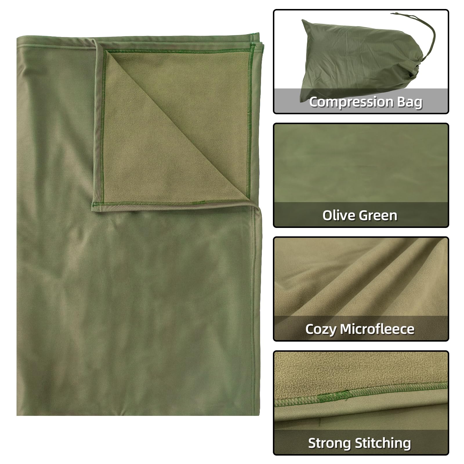 LOOGU Camping Blanket -Olive Green  Polar Fleece 1