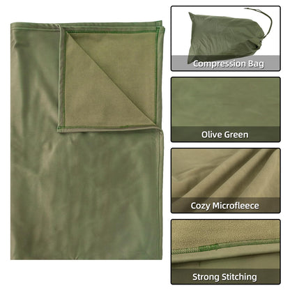 LOOGU Camping Blanket -Olive Green  Polar Fleece 1