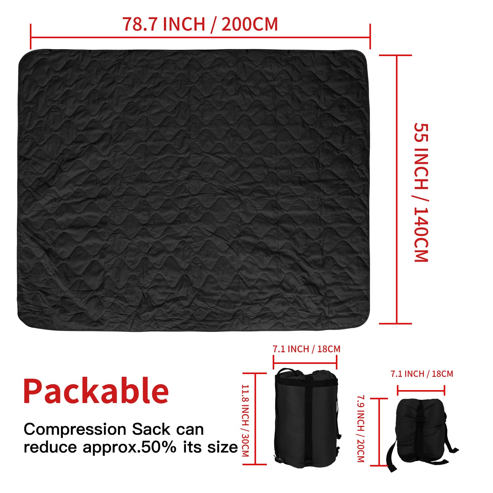 LOOGU Camping Blanket - Button Cordless Black