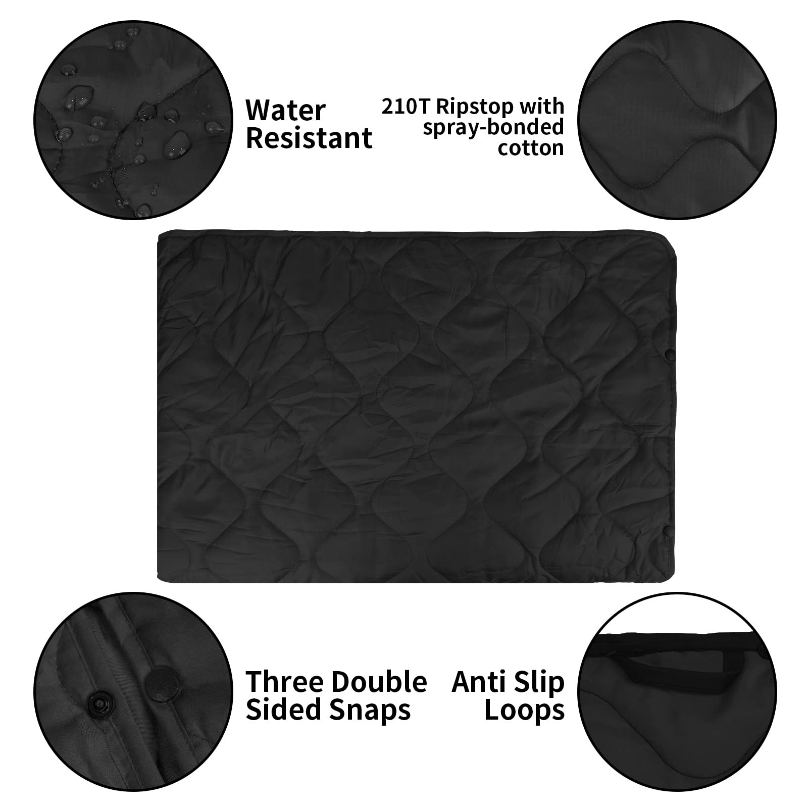 LOOGU Camping Blanket - Button Cordless Black