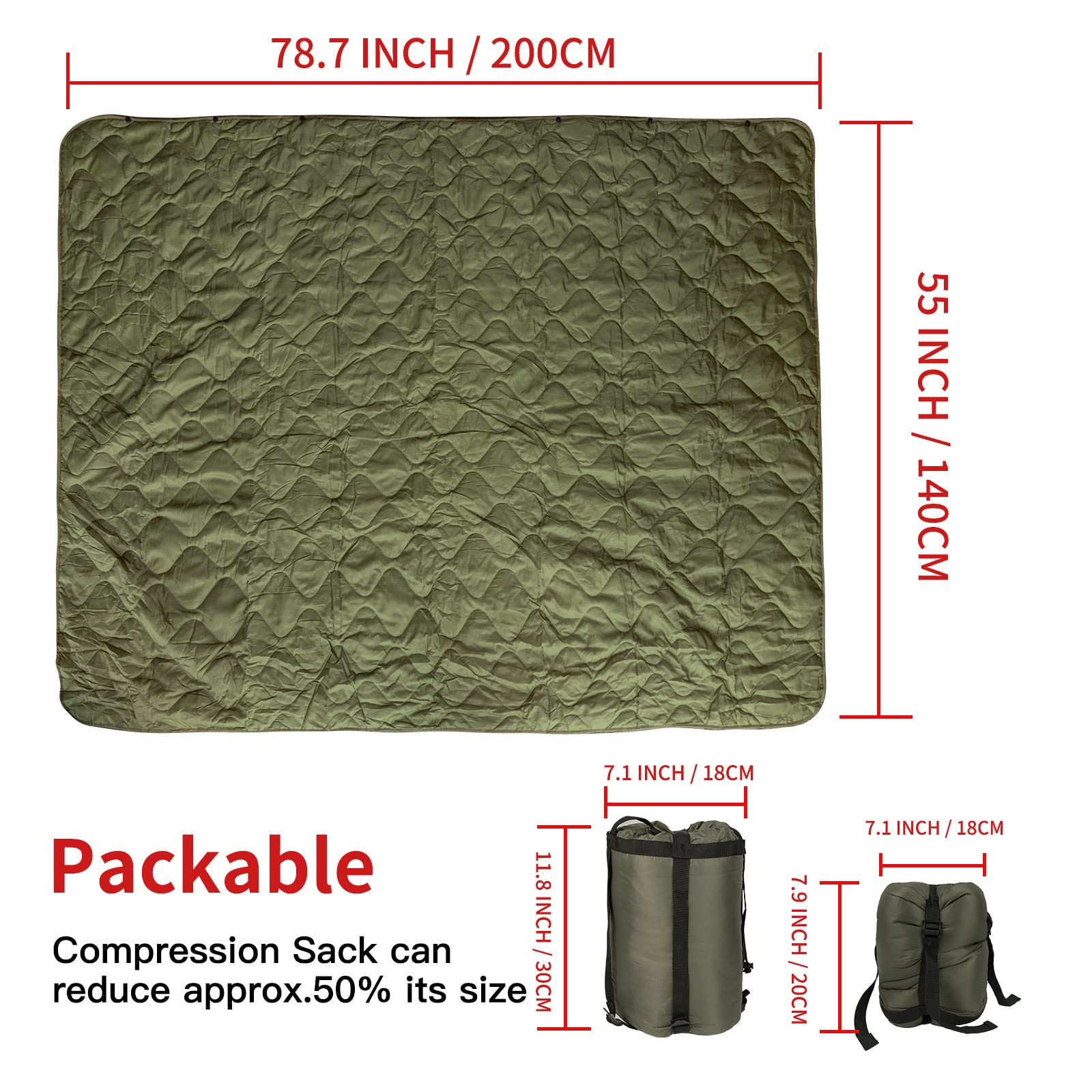 LOOGU Camping Blanket - Button Cordless Olive
