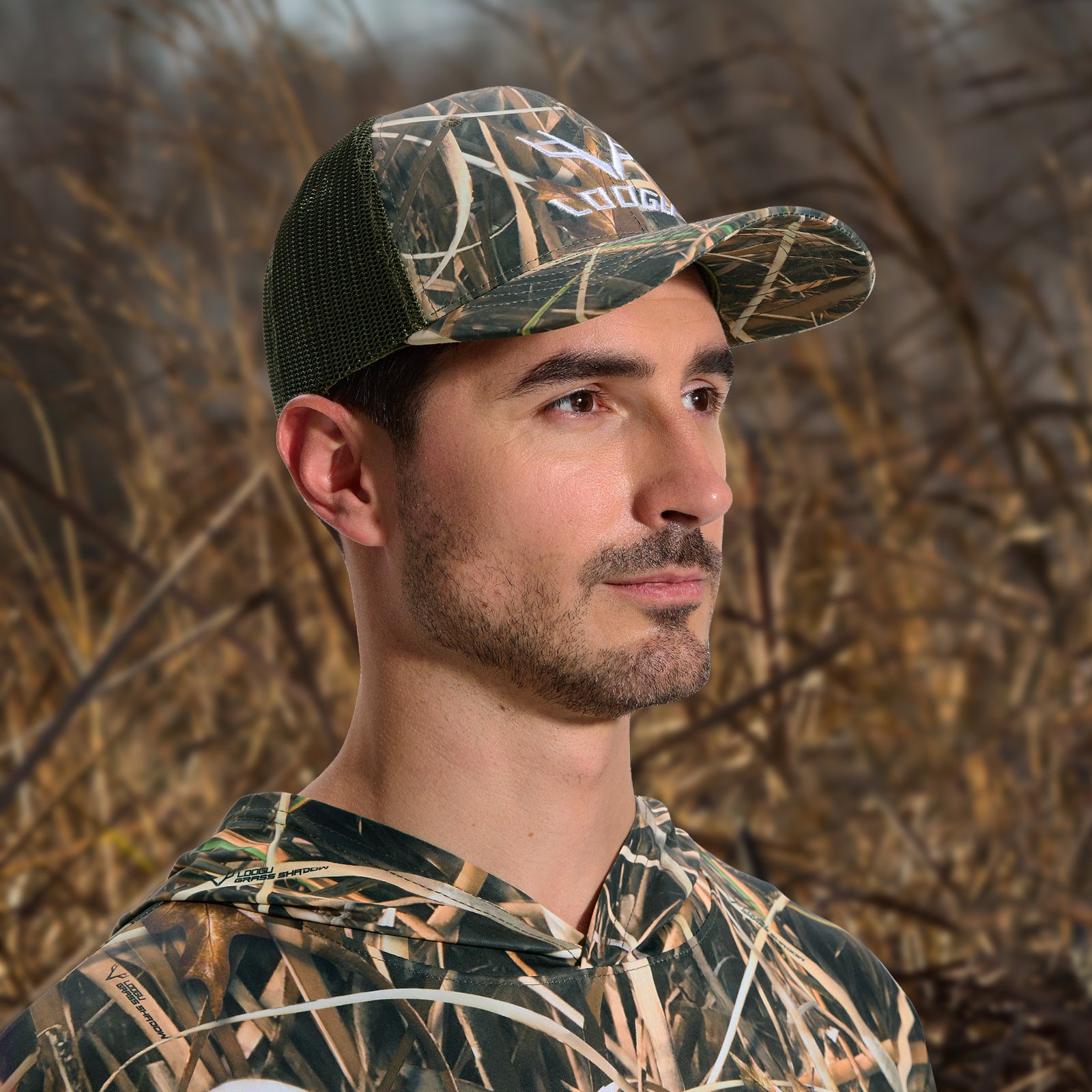 LOOGU Trucker Hat-Grass Shadow Camo Green Net C10