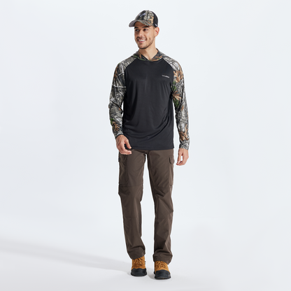 LOOGU Men’s Color-blocked Long Sleeve Hoodie-Super Tree Contrast Black T73-LG