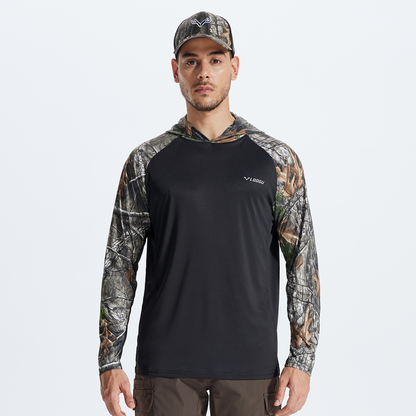 LOOGU Men’s Color-blocked Long Sleeve Hoodie-Super Tree Contrast Black T73-LG