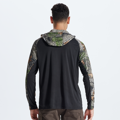 LOOGU Men’s Color-blocked Long Sleeve Hoodie-Super Tree Contrast Black T73-LG