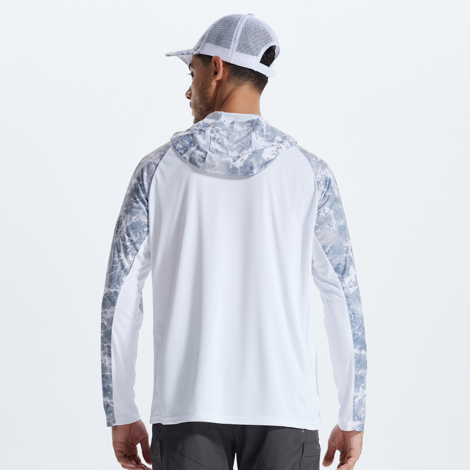 LOOGU Men’s Color-blocked Long Sleeve Hoodie-Wave Gray Contrast White T73-LG