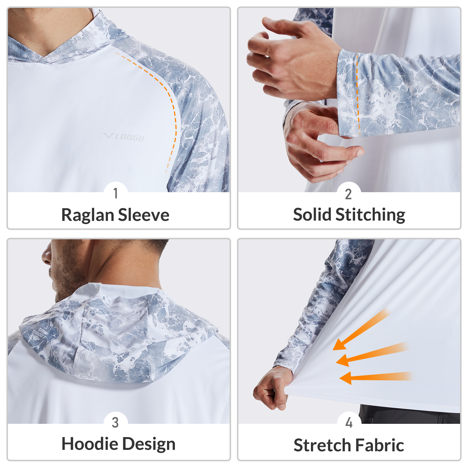 LOOGU Men’s Color-blocked Long Sleeve Hoodie-Wave Gray Contrast White T73-LG
