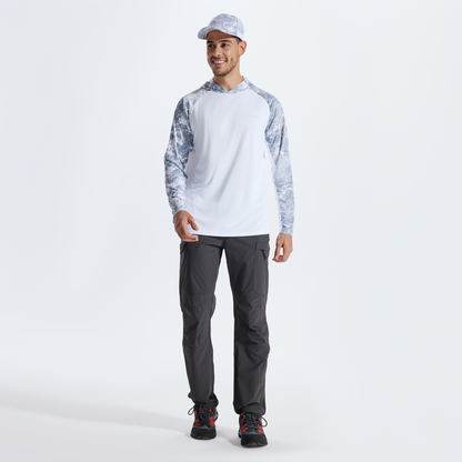 LOOGU Men’s Color-blocked Long Sleeve Hoodie-Wave Gray Contrast White T73-LG