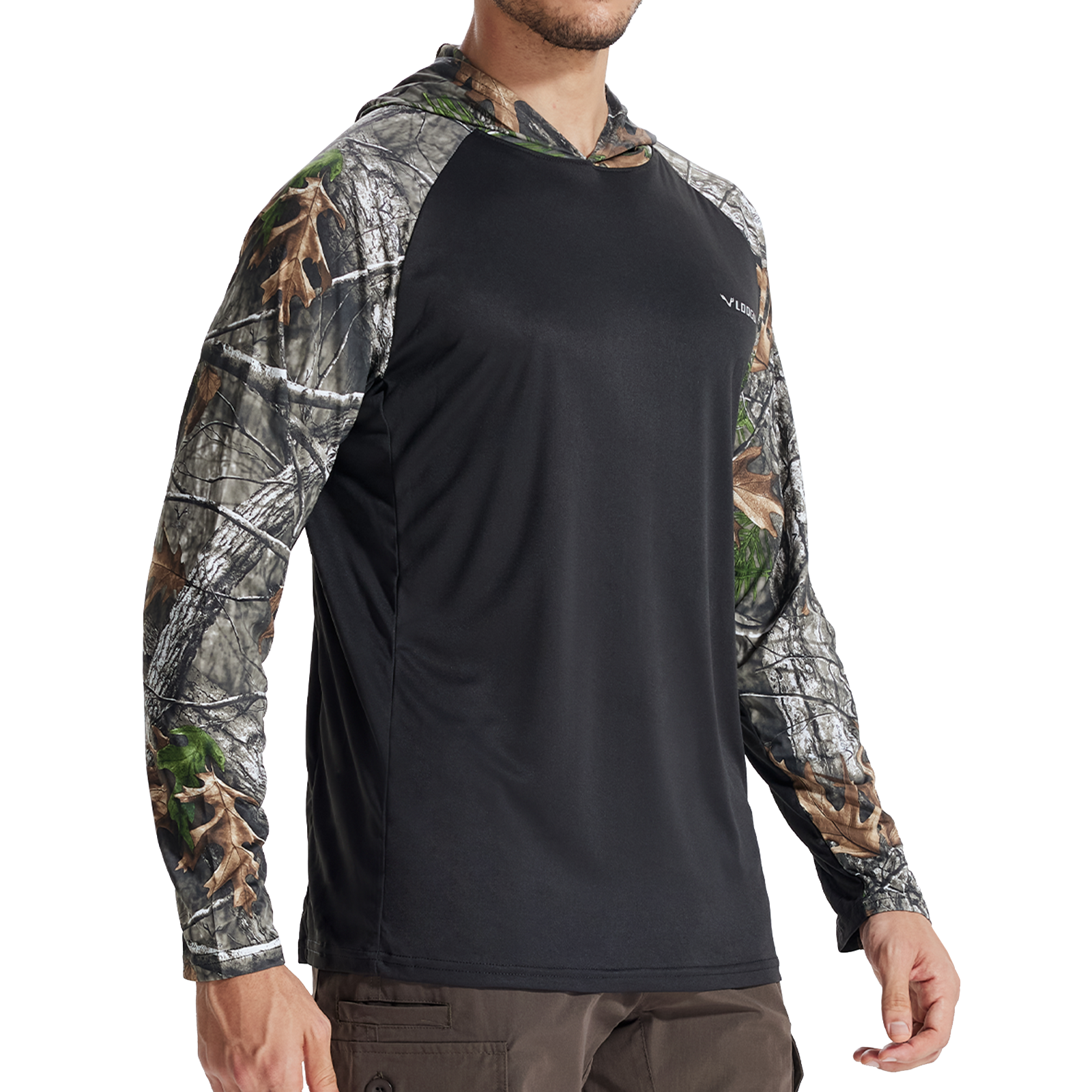 LOOGU Men’s Color-blocked Long Sleeve Hoodie-Super Tree Contrast Black T73-LG