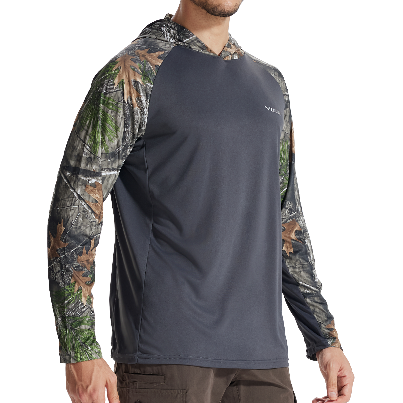 LOOGU Men’s Color-blocked Long Sleeve Hoodie-Super Tree Contrast Dark Gray T73-LG