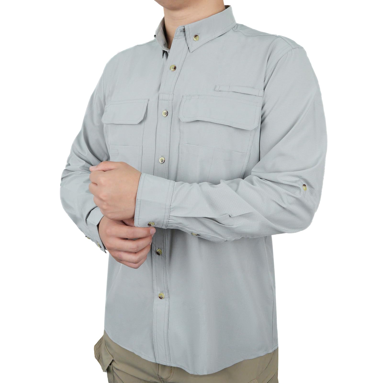 LOOGU Thin Breathable Outdoor Button Down Shirts Grey T90