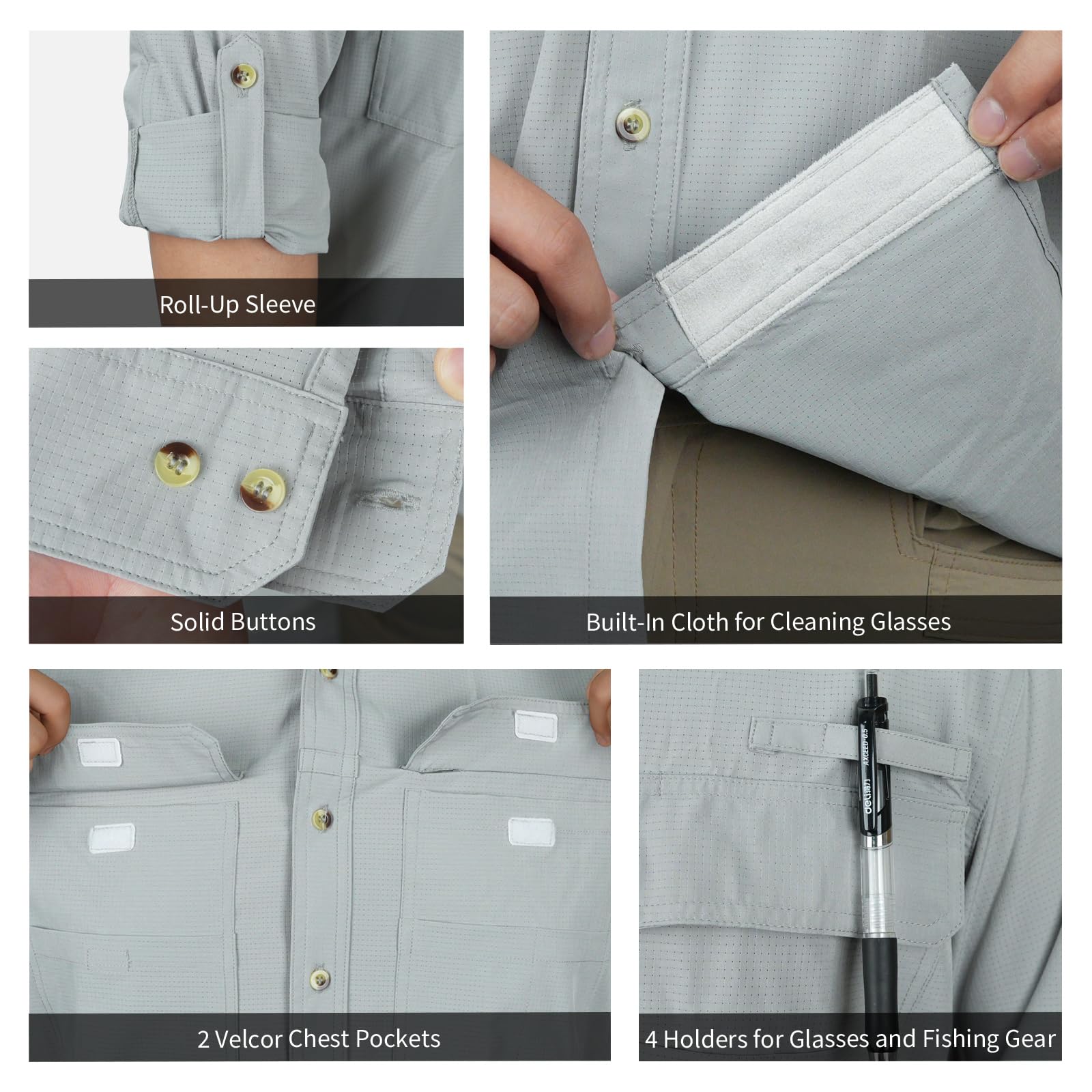 LOOGU Thin Breathable Outdoor Button Down Shirts Grey T90