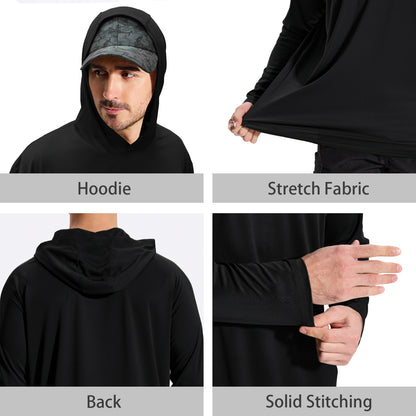 LOOGU Workout Shirts With Hood Long Sleeve White T50-1