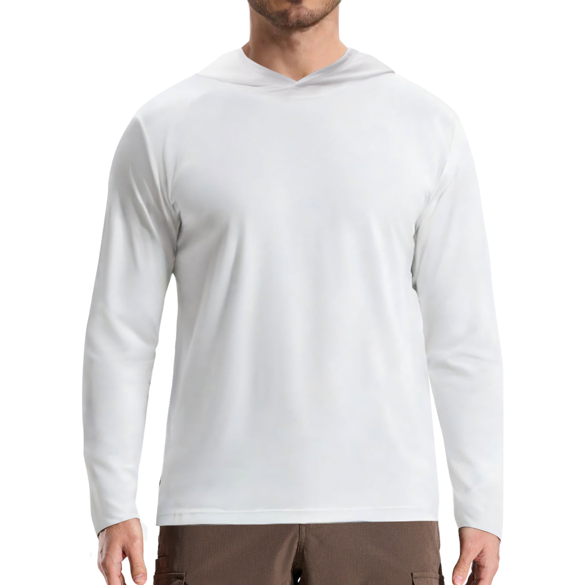 LOOGU Workout Shirts With Hood Long Sleeve White T50-1