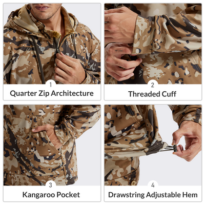LOOGU Hunting Hoodies Fleece Lining Performance Insulation Pullover Spretta Desert D50-1