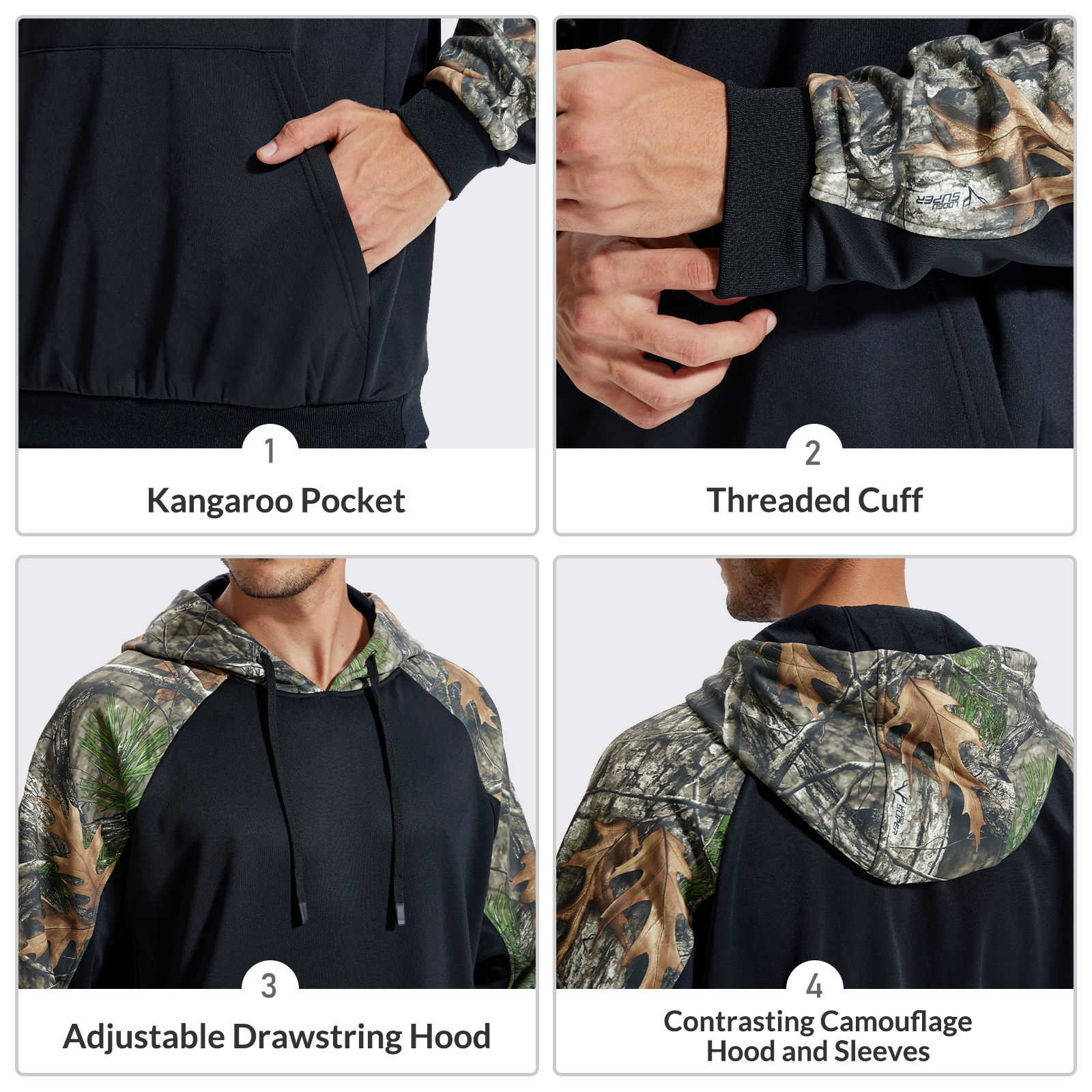 LOOGU Camo Hoodies Fleece Lining Casual Pullover D61
