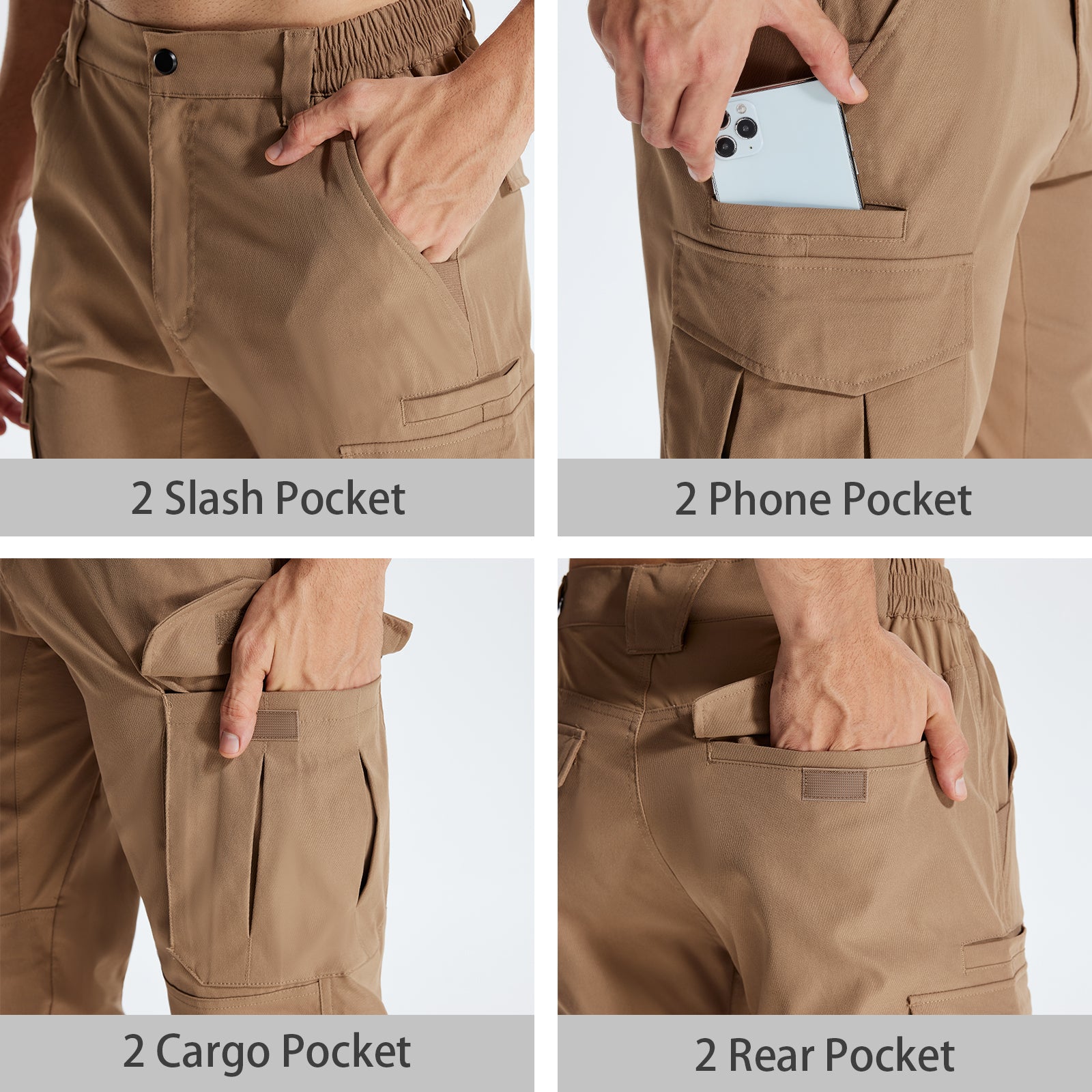 LOOGU Men's Water Resistant Tactical Pants Cargo Pants Khaki H61