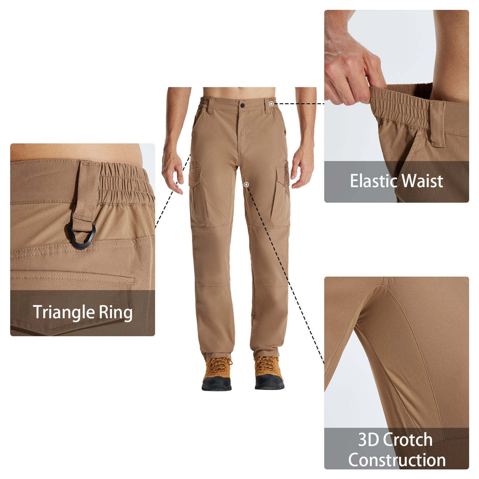 LOOGU Men's Water Resistant Tactical Pants Cargo Pants Khaki H61