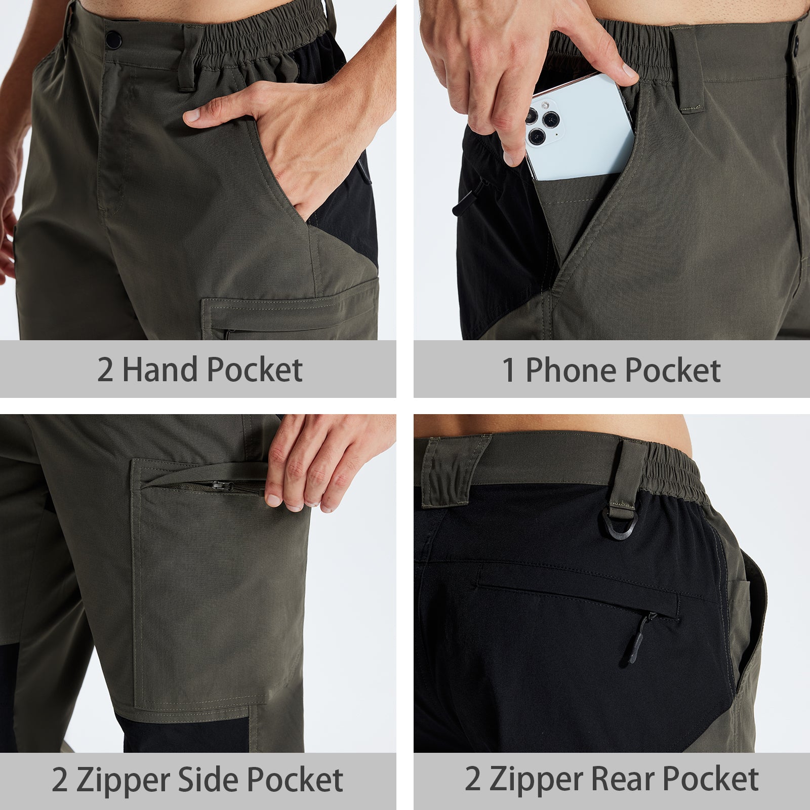 LOOGU Camo Hunting Pants 7 Pockets Alpha Green+Black H70
