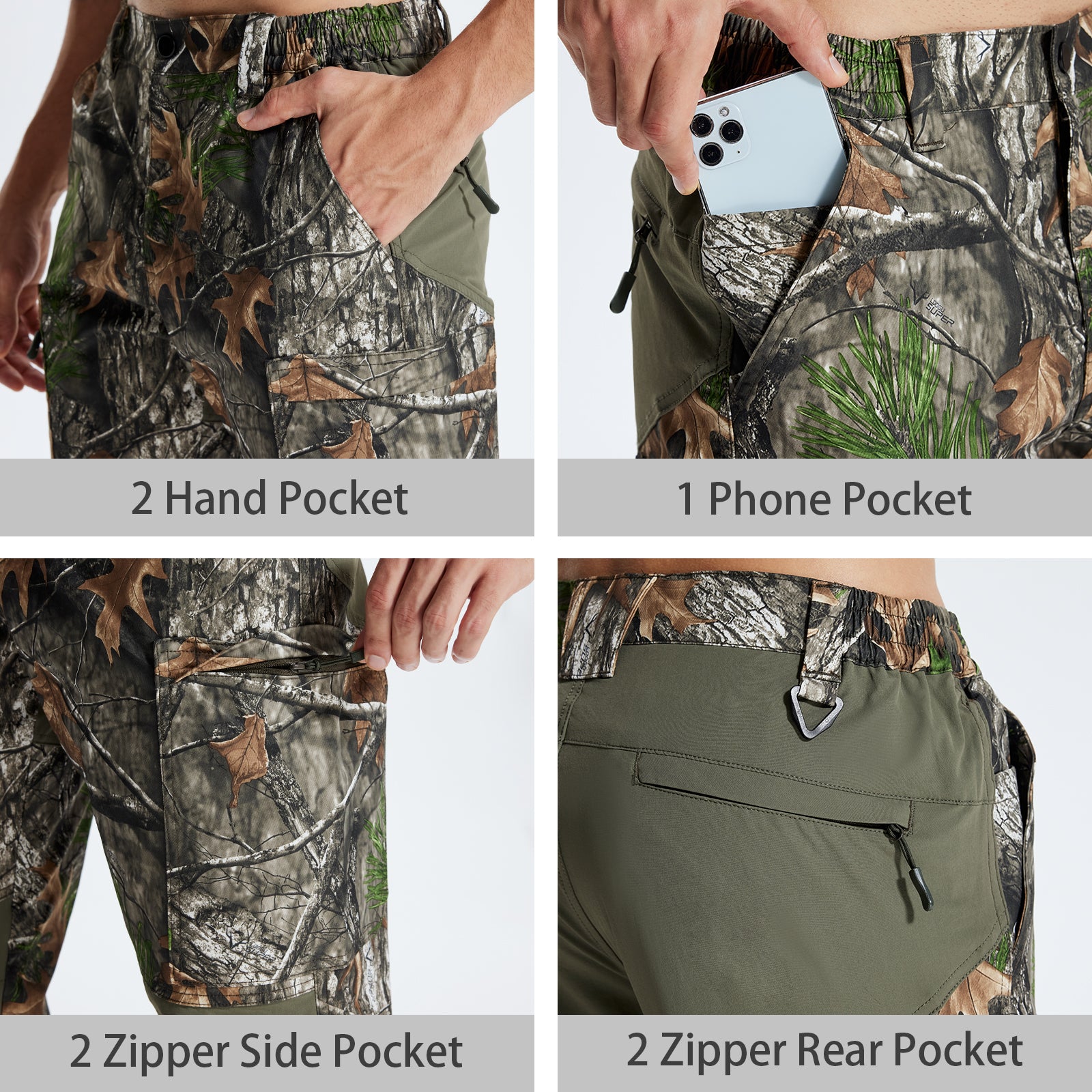 LOOGU Camo Hunting Pants 7 Pockets Super tree Contrast H70