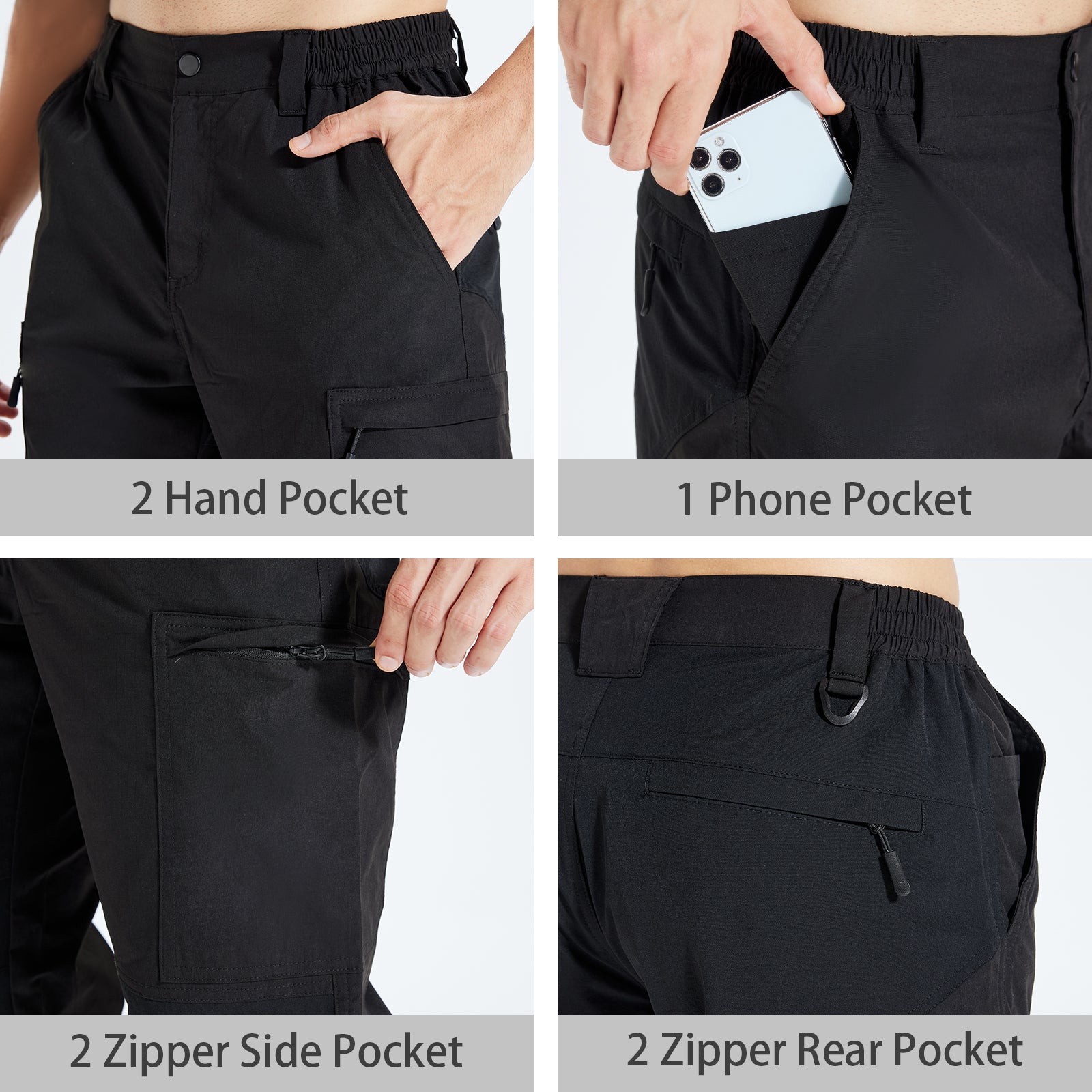 LOOGU Camo Hunting Pants 7 Pockets Black+Black H70