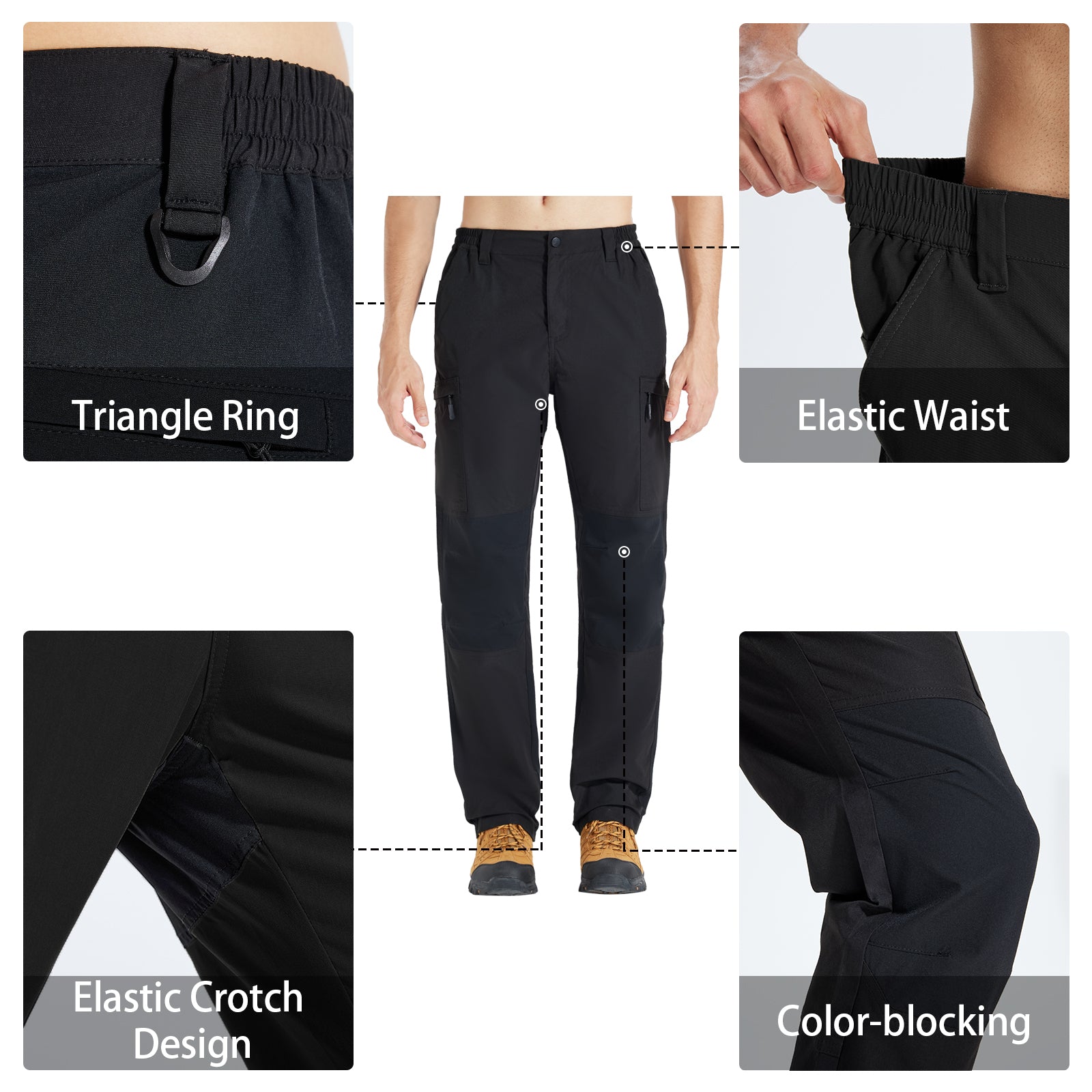 LOOGU Camo Hunting Pants 7 Pockets Black+Black H70