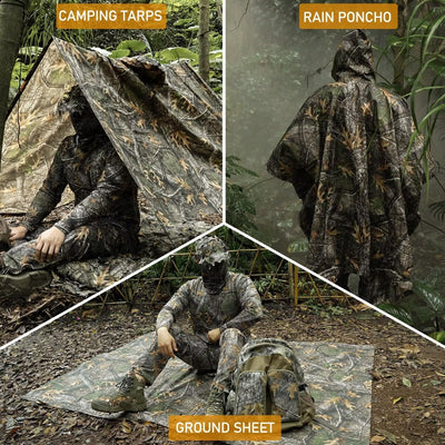 LOOGU Poncho de Pluie, Manteau de Pluie Camouflage imperméable, Feuille de Sol d'abri de Camouflage extérieur
