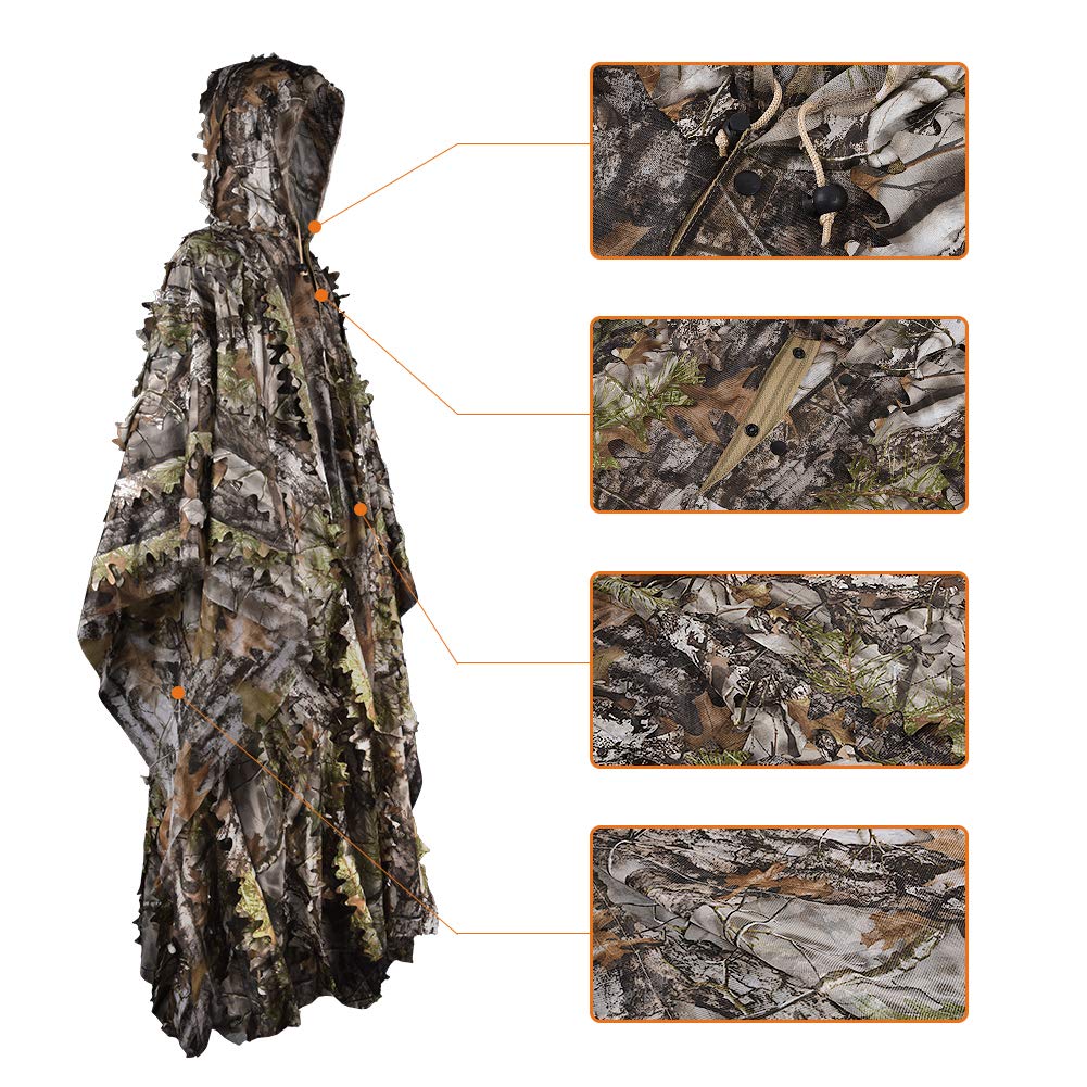 LOOGU Poncho Style Ghillie Suit 3D Leaf Super Tree Camo