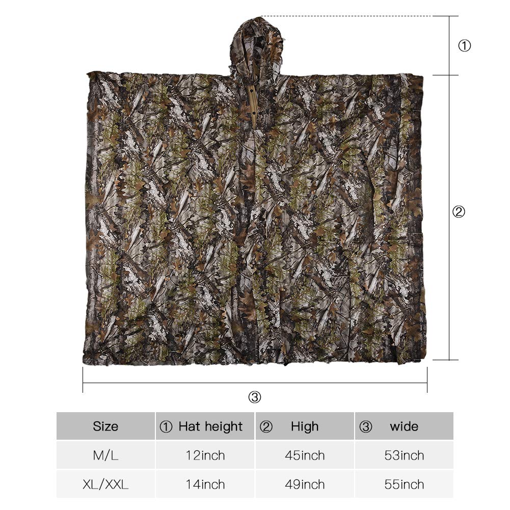 LOOGU Poncho Style Ghillie Suit 3D Leaf Super Tree Camo