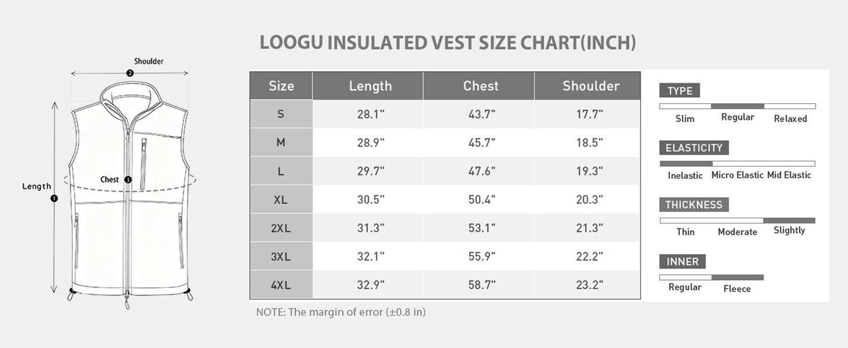 Fleece-Lined Hunting Vest M10-1 — Size information