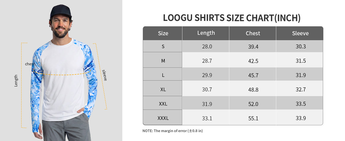 Graphic Raglan Fishing Shirt T36 — Size information