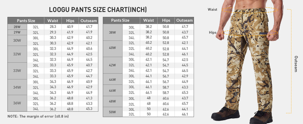 7-Pocket Hunting Pant H30 — Size chart