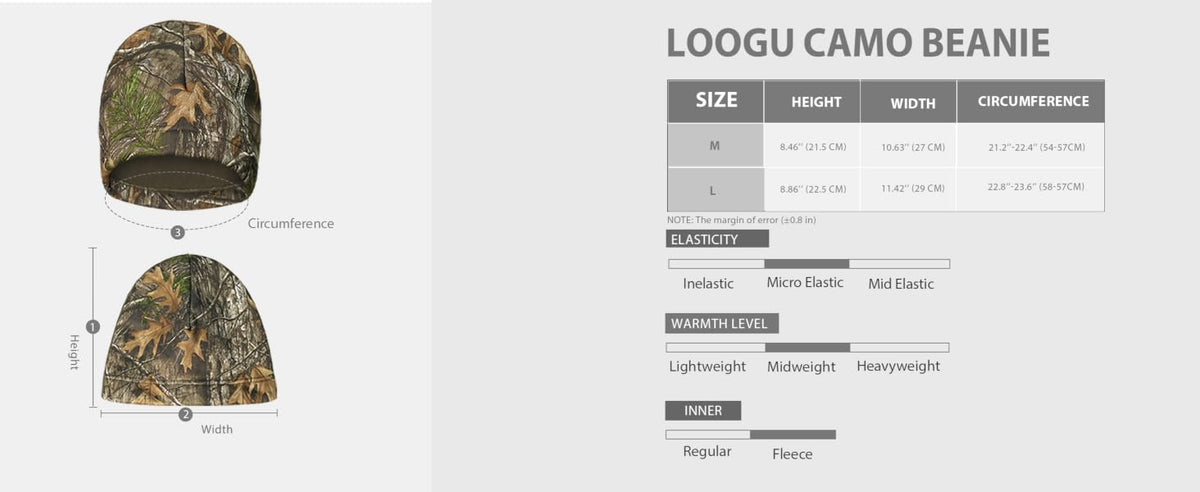 Fleece-Lined Camo Beanie B09 — Size chart