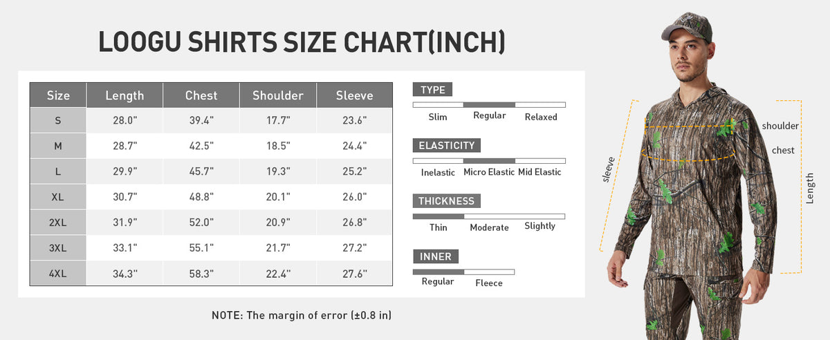 Lightweight Hunting Hoodie T50 — Size information