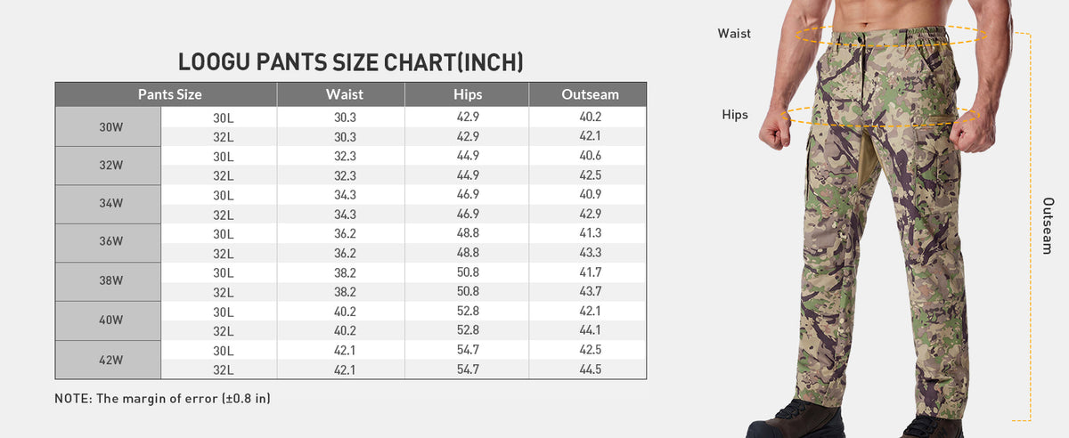8-Pocket Hunting Pant H61 — Size chart