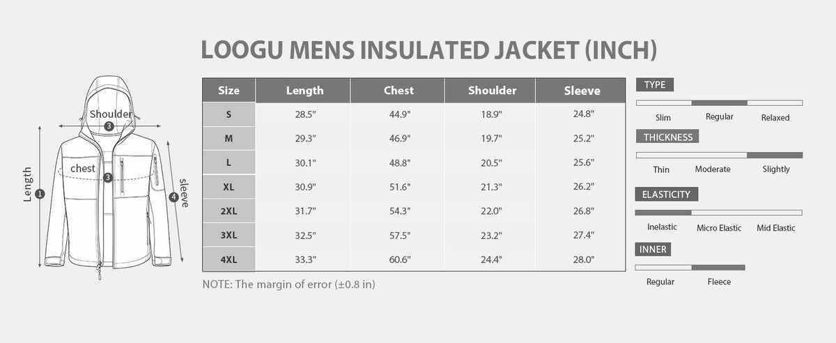 Fleece-Lined Softshell Jacket M50-1 — Size information