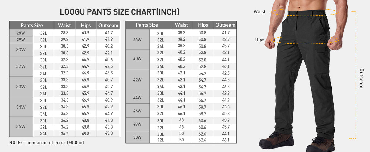 7-Pocket Cargo Pant H30 — Size chart